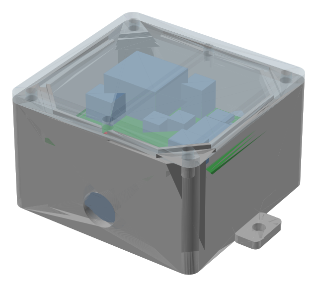 RS485 IR blaster in its sealed enclosure with clear lid